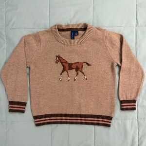Janie and Jack Brown Crewneck Sweater with Horse Design